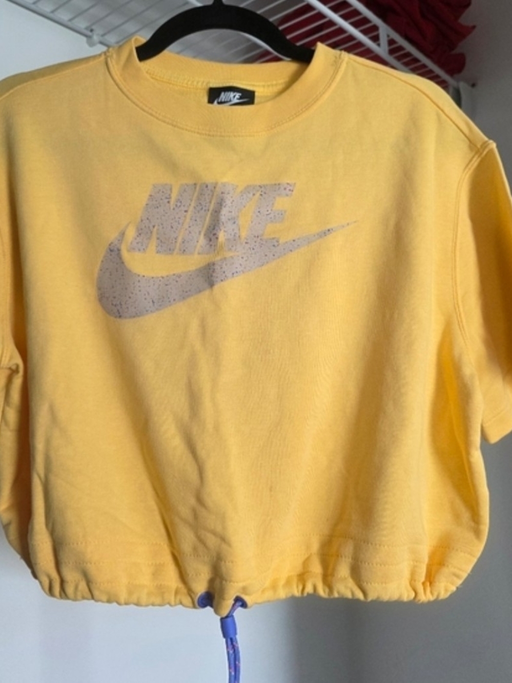 Nike Yellow Drawstring Logo Sweatshirt Tee XS